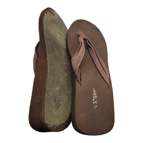 Vintage 90s Colin Stuart Chunky Platform Flip Flops Sz 8 Brown - Picture 8 of 10